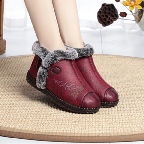 老北京布鞋女加绒保暖女棉鞋加厚妈妈保暖鞋平底防滑舒适女棉鞋冬