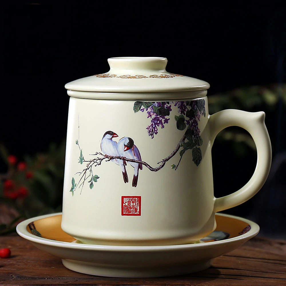 景德镇茶杯大容量带盖茶水分离过滤大泡茶杯老板杯办公水杯子茶具