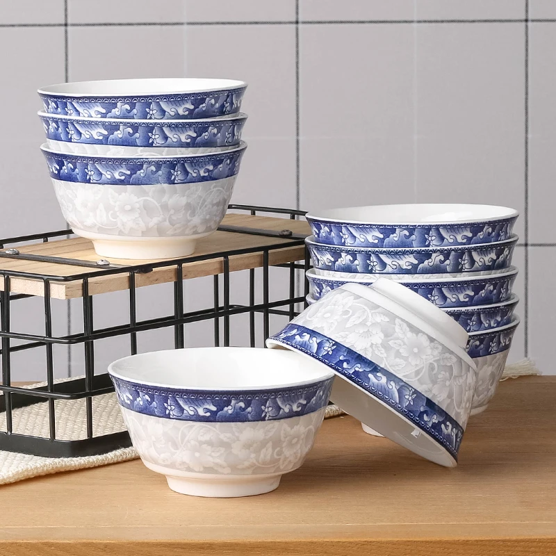 青花中式陶瓷碗吃面碗家用陶瓷饭碗小碗喝汤碗餐具吃饭碗可微波炉