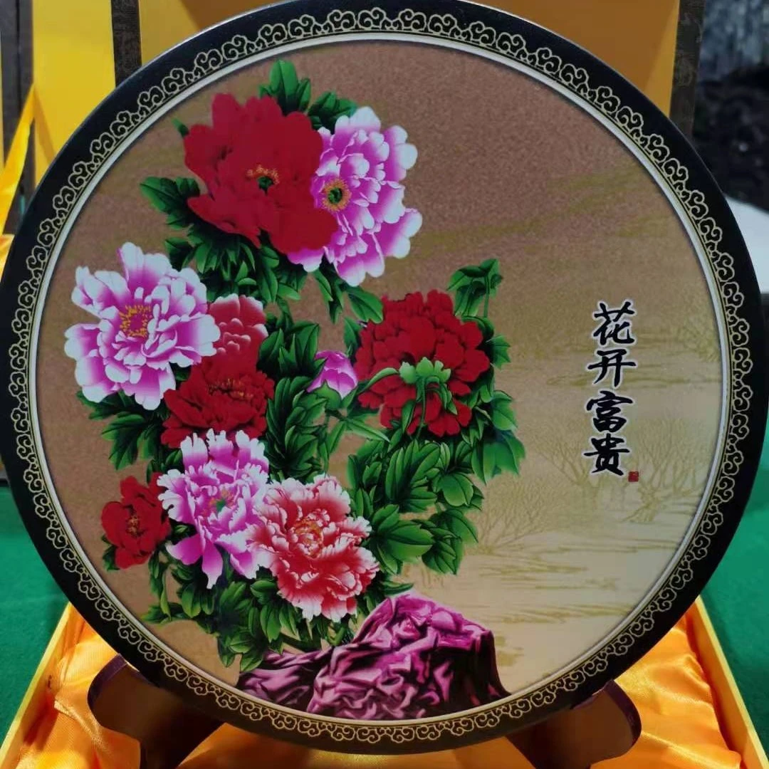 灵璧石工艺品彩绘画盘直径40厘米