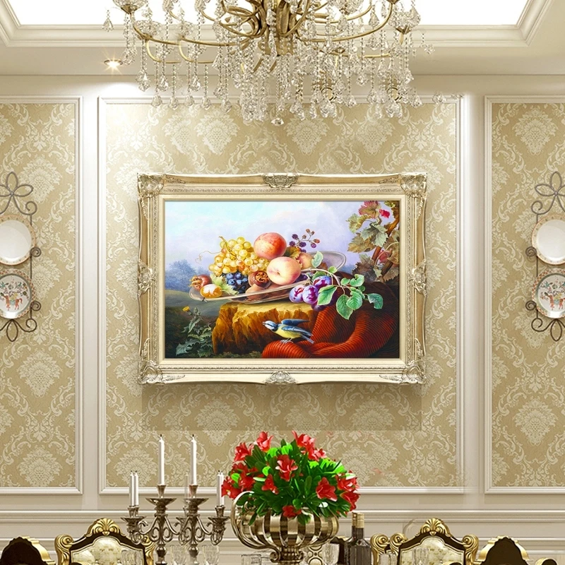 璇美 轻奢餐厅装饰画静物饭厅歺厅水果挂画横版简欧挂画欧式油画