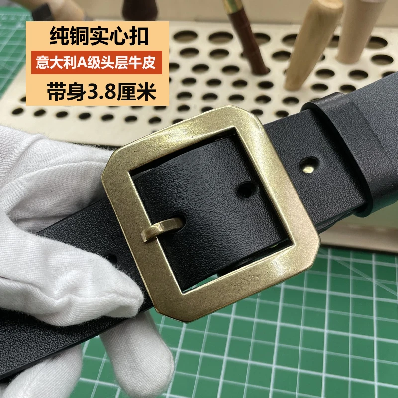 复古方形扣男士真皮皮带【实心铜扣+头层牛皮】手工腰带纯牛皮