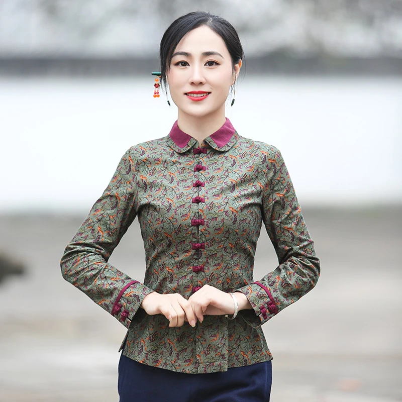 筠雅中式旗袍上衣复古长袖修身唐装中国风女装洋气时尚妈妈装J916