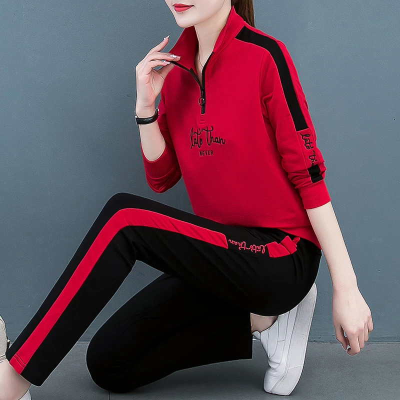 运动套装女装休闲时尚运动服立领卫衣两件套春秋2023妈妈