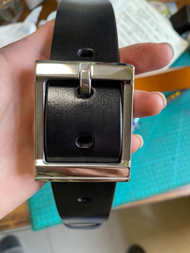 深蓝手工腰带（不锈钢针扣+美胺头层牛皮）4.0 厘米宽5.5毫米厚