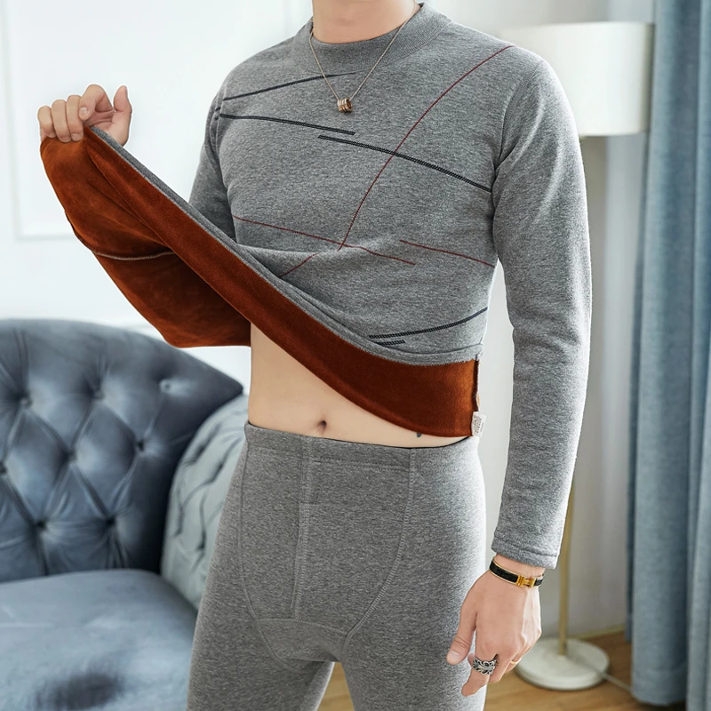 加绒加厚男士半高领保暖内衣套装两件套保暖衣秋冬防寒衣冬季内穿