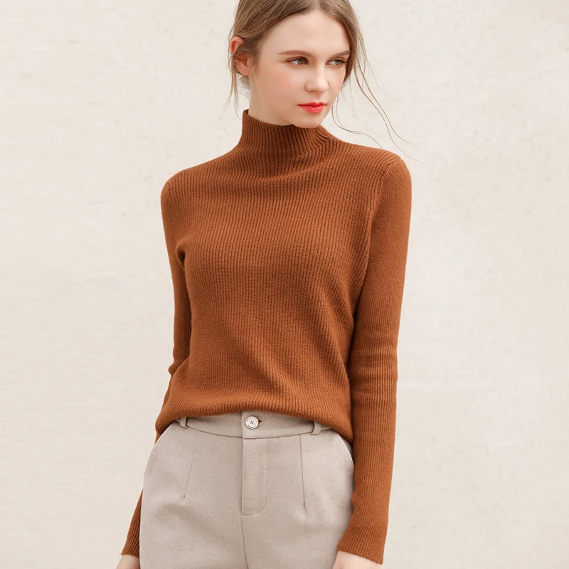 秋冬新款套头半高领打底衫女修身时尚洋气中领毛衣内搭针织上衣女