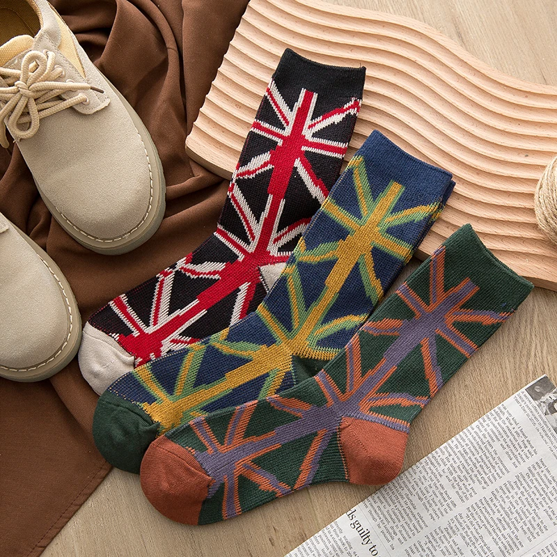 【小火炉】双 原创高端双针米字格高筒潮袜秋冬ins透气潮流百搭