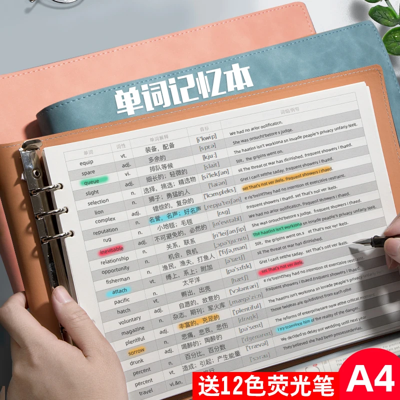 艾宾浩斯英语单词记忆本A4活页可拆卸词汇备忘录学生记单词笔记本