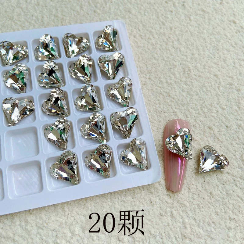 (20颗)春柚美甲饰品透白色大歪心钻美甲歪心异形美甲钻12*13mm