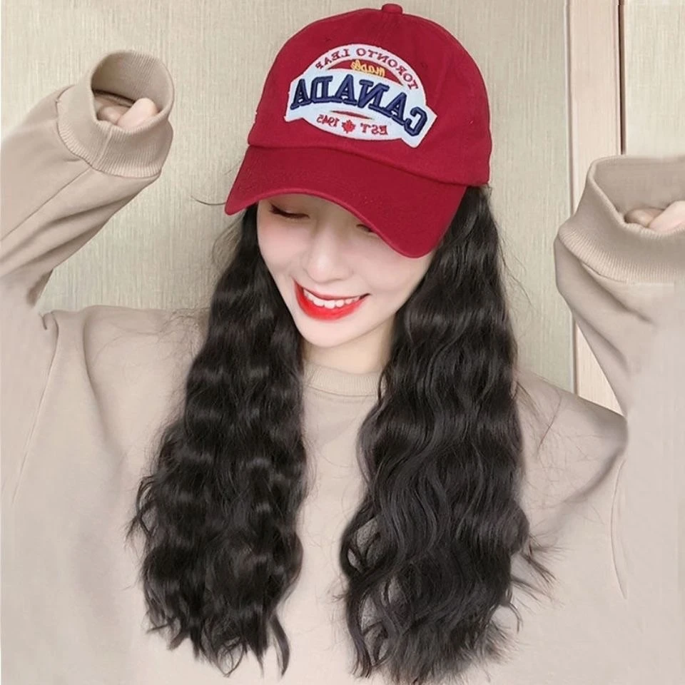 假发女长发网红帽子假发一体女夏天时尚中长卷发水波纹自然全头套