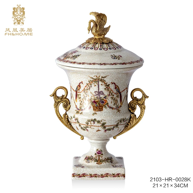 FH&HOME/凤凰美居奢华欧式青花瓷别墅造型小摆件盖盒收纳盒