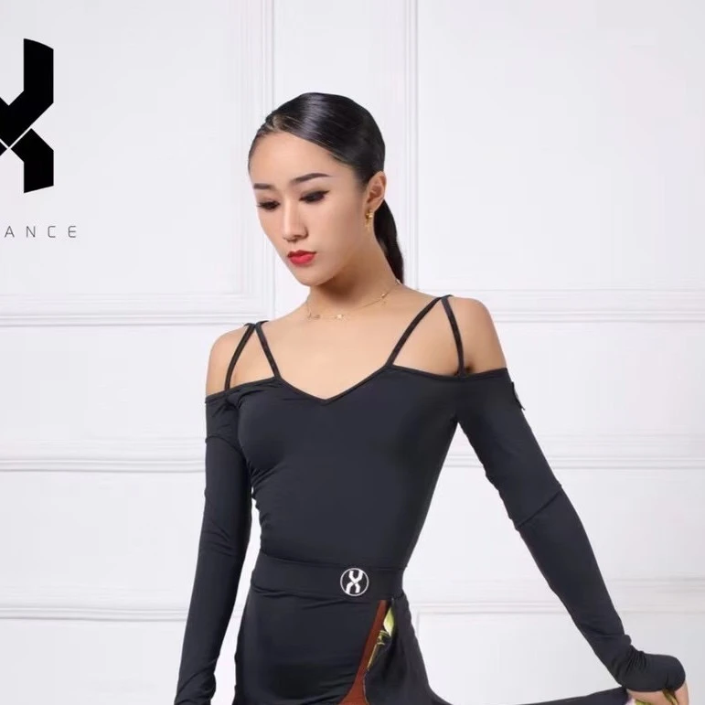JX舞服专场 拉丁性感修身时尚吊带一字领女士露肩显瘦上衣JX166