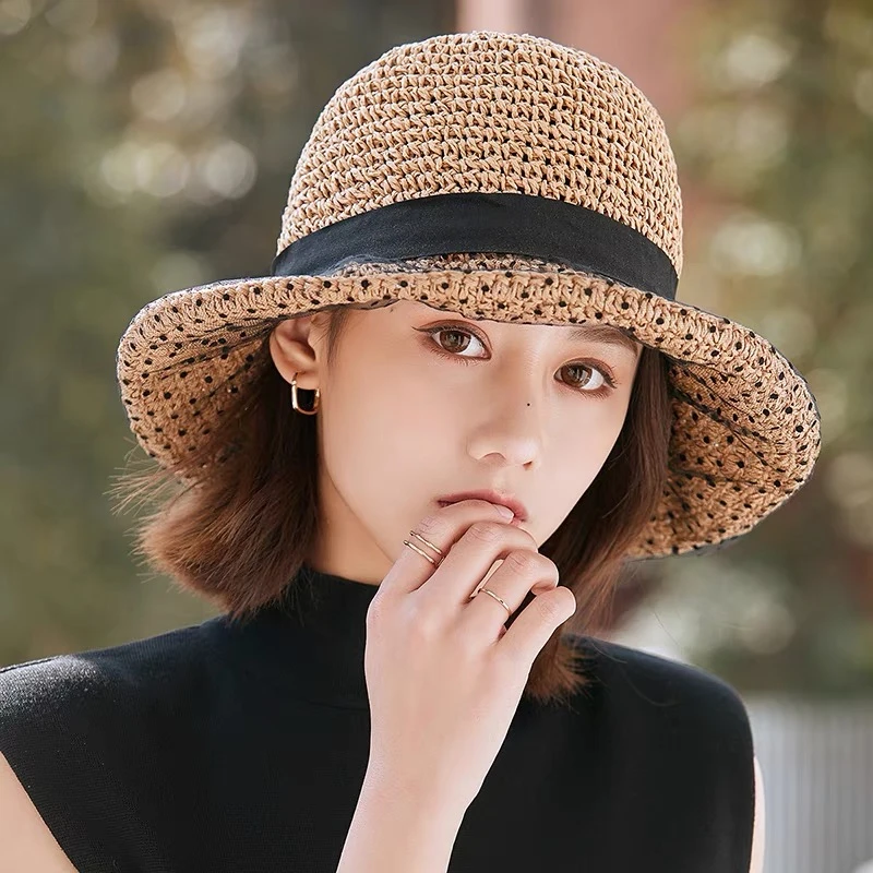 新款日式卷边网纱渔夫草帽夏季春夏蕾丝帽子百搭韩版夏天女士时尚