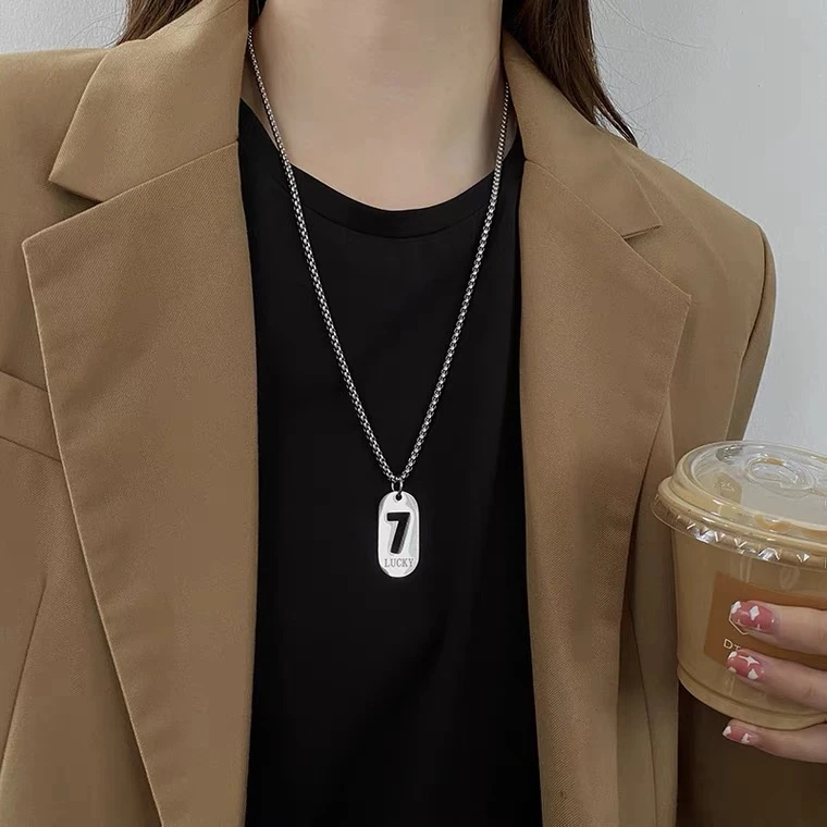 X-231 时尚潮流简约个性嘻哈风数字7长款男女配饰项链毛衣链卫衣