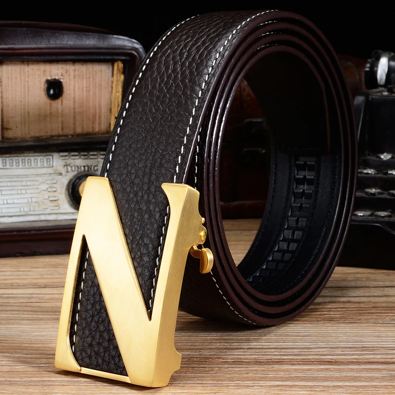 皮带真皮男自动扣皮带男内扣 Z皮带字母钢扣头层牛皮男真皮腰带男
