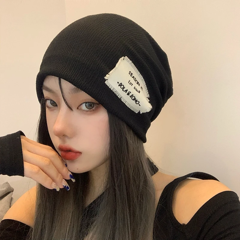 网红时尚街头炸街帽子女秋冬国潮百搭毛线套头帽包头帽针织堆堆帽