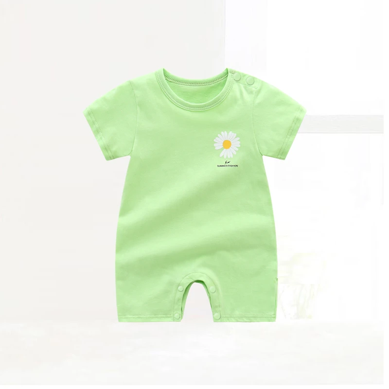 婴幼儿连体衣纯棉短袖薄款肩开爬服男女宝宝连体哈衣夏款