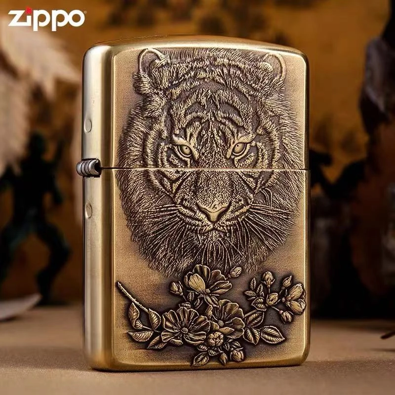 zippo打火机DIY168 3D雕刻虎嗅蔷薇男士礼品送礼防风火机DY9812FD