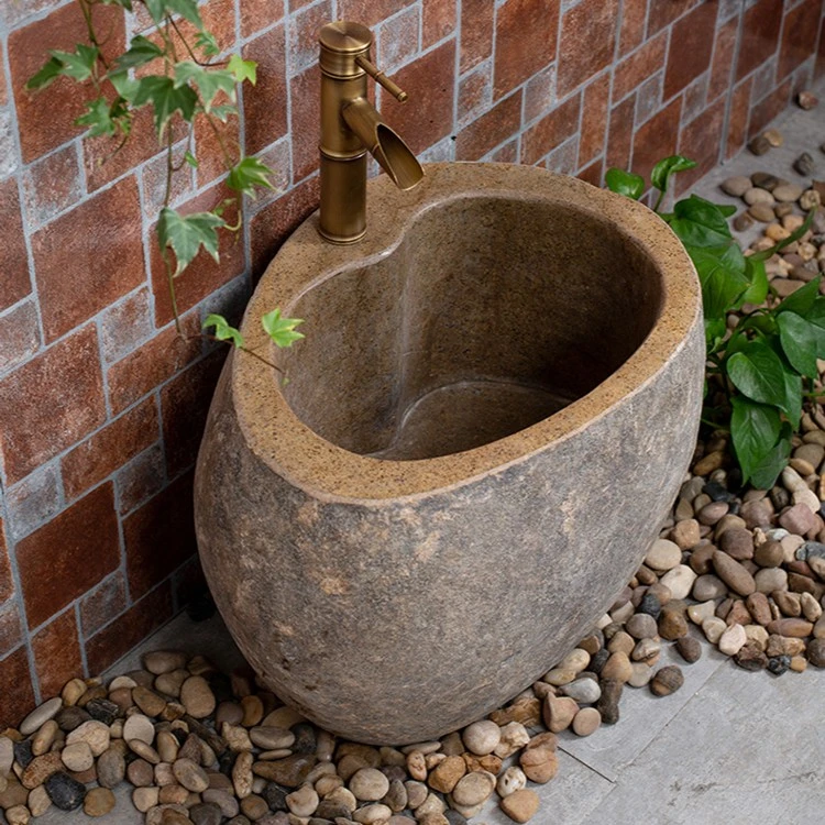 磊强天然石头拖把池户外桶庭院拖布盆室外墩布池水盆鹅卵石雕刻