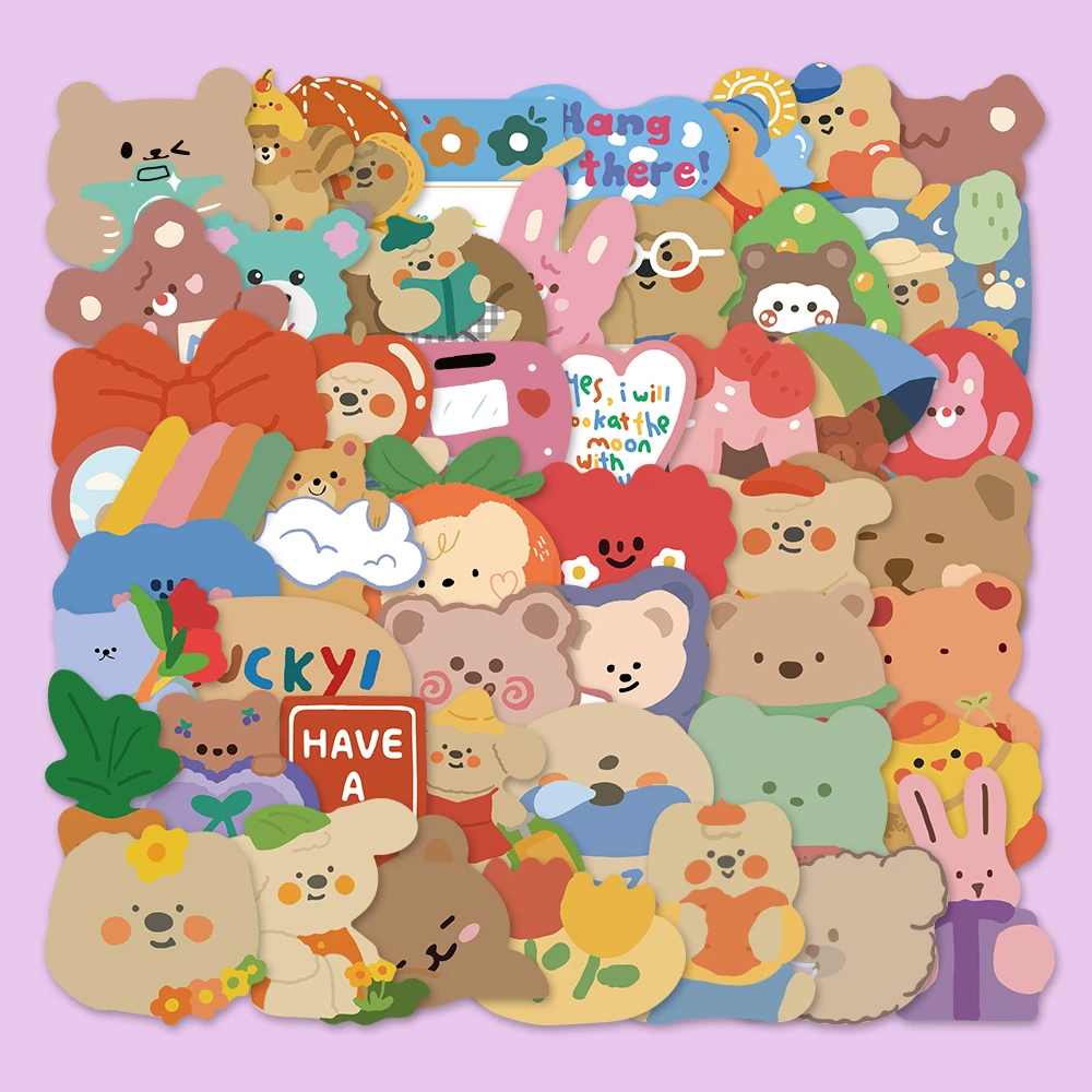 50张韩国ins风卡通可爱小熊手账贴纸ipad笔记本水杯防水