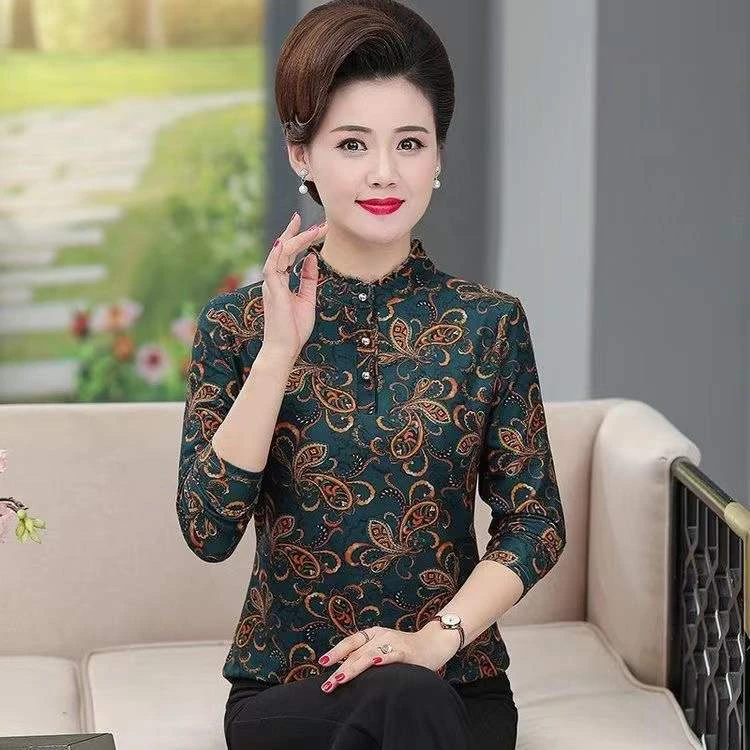 妈妈秋冬装加绒加厚小衫女2025新款中老年洋气复古保暖内衣打底衫