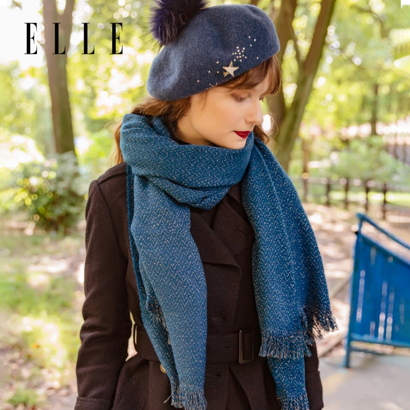 ELLE围巾披肩两用女士冬款保暖时尚金属亮丝文理大围巾20WE23016