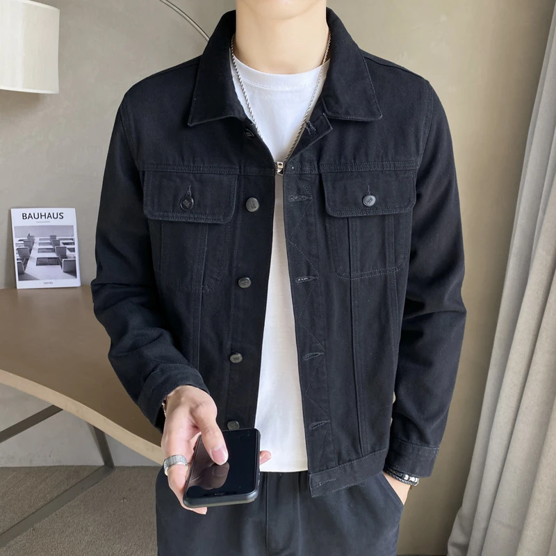 黑色牛仔外套男休闲春季ins潮牌宽松时尚机车工装百搭夹克上衣服