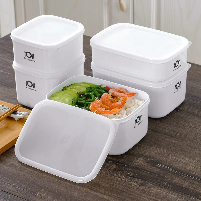 家用微波炉专用白色饭盒便当盒冰箱水果保鲜盒塑料长方形食品盒子