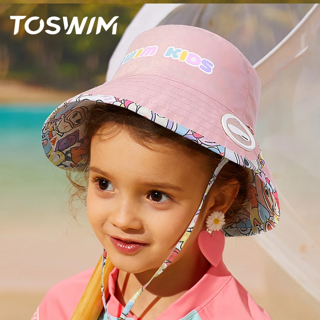 TOSWIM防晒遮阳薄款户外沙滩度假儿童渔夫帽宝宝婴儿防晒帽透气