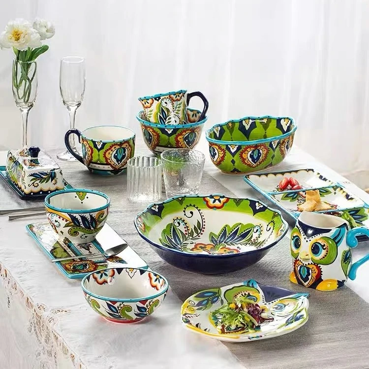 美橙家*绿波卡手绘陶瓷餐具