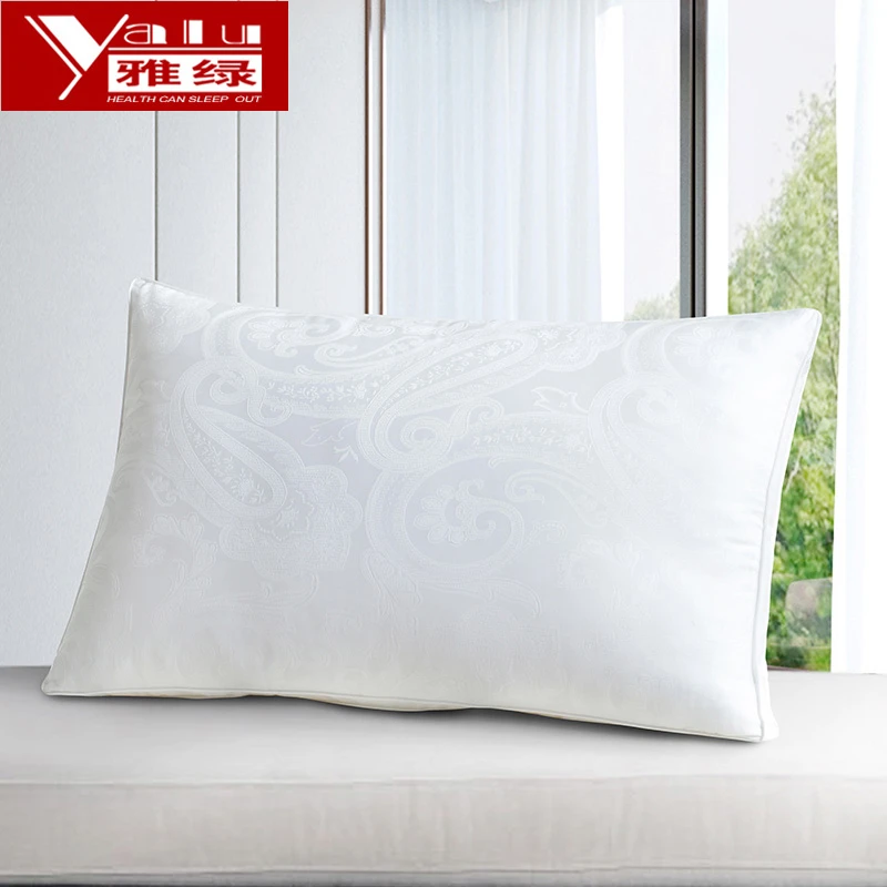 雅绿高档奢华一对装全棉提花双包边枕头超细纤维柔软高弹酒店枕芯