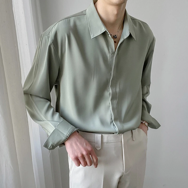 卓卓新款韩版宽松纯色长袖衬衫男士男装春秋季潮流垂感免烫衬衣