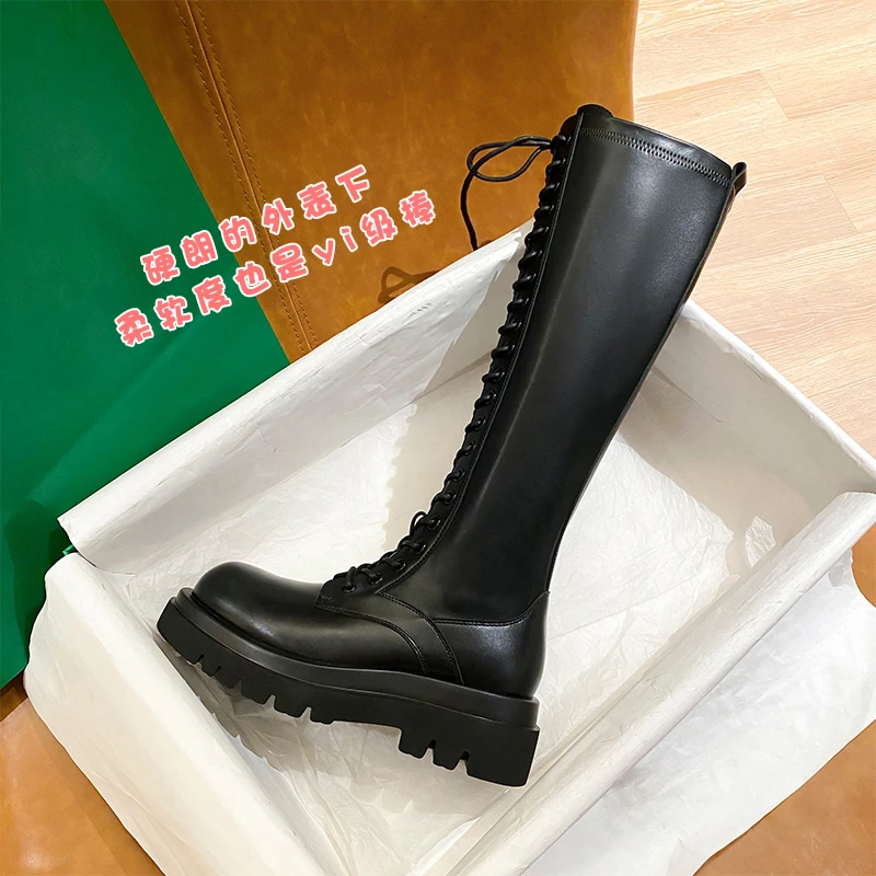 内增高8cm长靴小个子厚底骑士靴系带长筒靴侧拉链秋冬加绒高筒靴