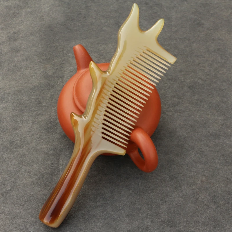 牛谷之森牛角手工梳子树枝创意设计密齿护理清洁头皮按摩长20厘米