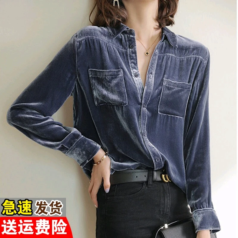 SS5483 赫本式美 质感真心轻奢 好品质好价格 丝绒衬衣长袖春秋