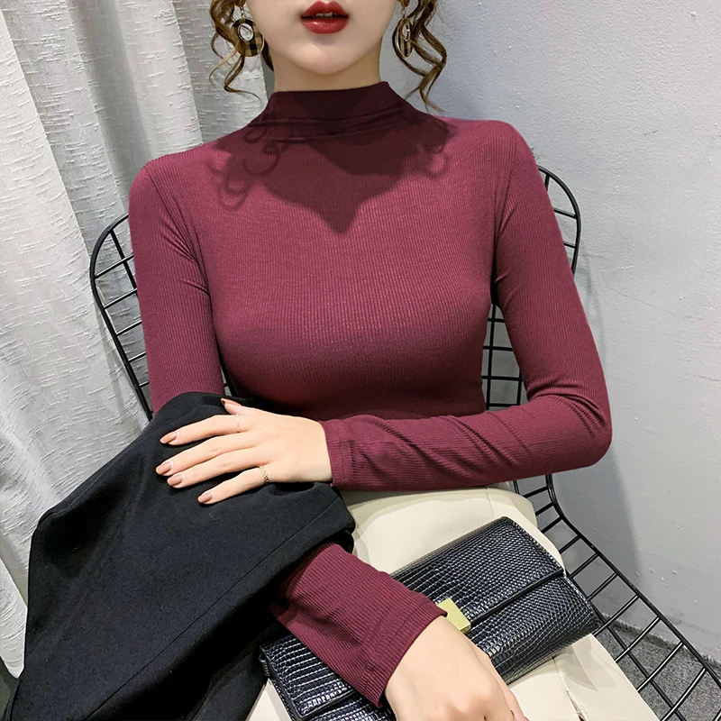 20QD0481半高领秋冬打底衫内搭上衣女洋气修身上衣百搭长袖t恤