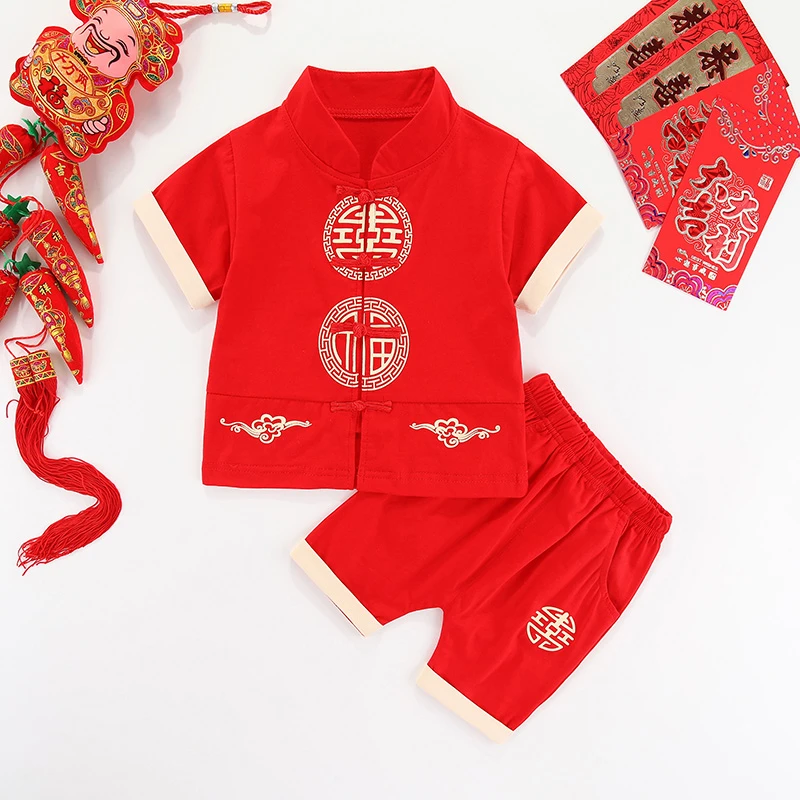 抓周服夏装婴儿汉服一周岁生日宴男宝宝礼服夏季分体套装国风唐装