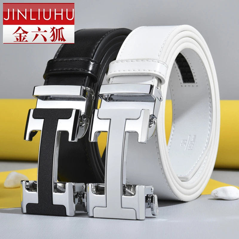 金六狐白色男士皮带真皮自动扣休闲潮流腰带男潮牌年轻人个性裤带