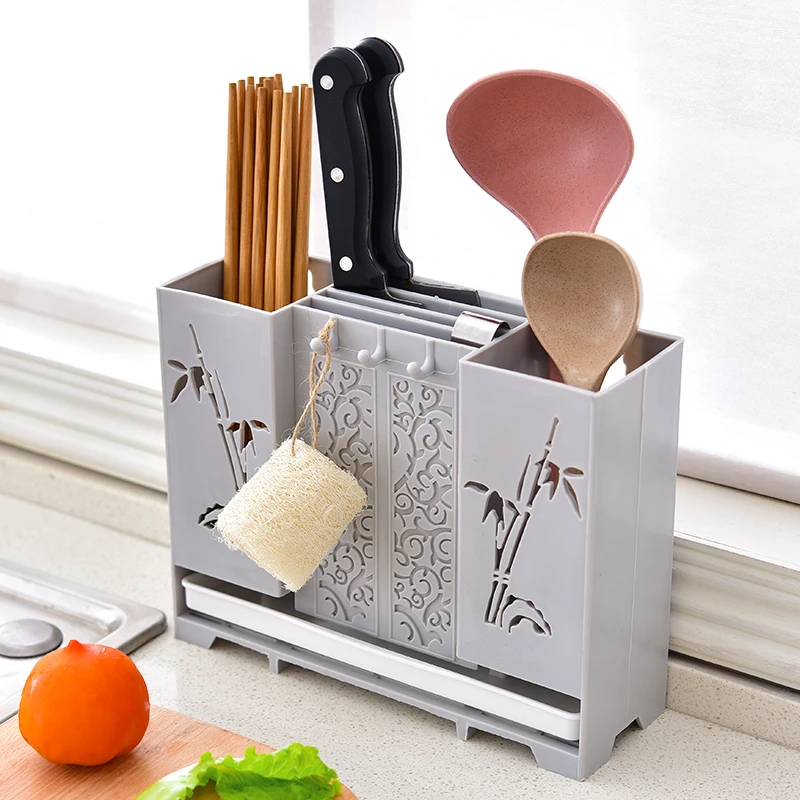 筷子筒壁挂式筷笼刀架一体沥水筷子篓家用筷子笼厨房收纳盒置物架