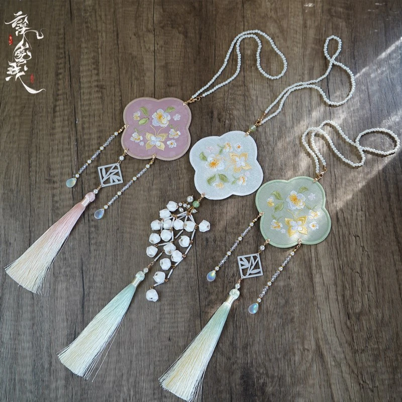 铜合金布艺吊坠 云深雾浅 原创汉服配饰刺绣流苏挂件古风铃兰禁步