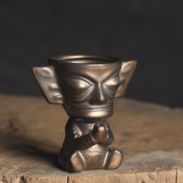 古蜀文明三星堆祈福神官小摆件陶瓷香插香座茶漏底座个性茶道茶具