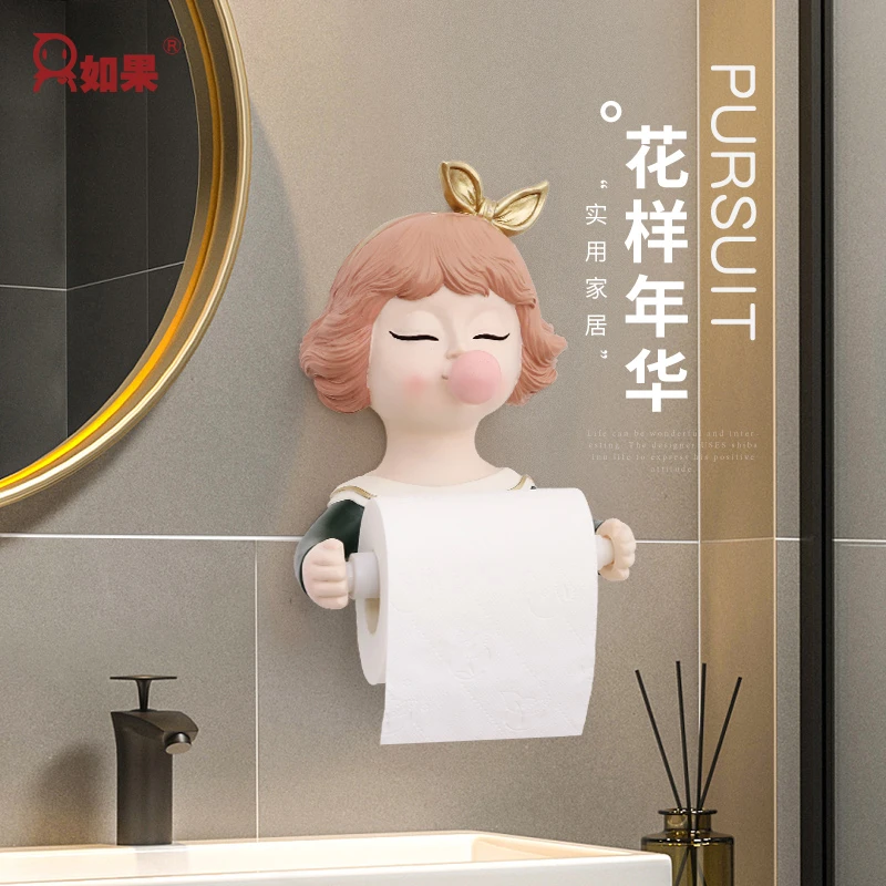 ROOGO/如果轻奢泡泡女孩卷纸筒手绘装饰客厅洗手间洗脸巾置物架