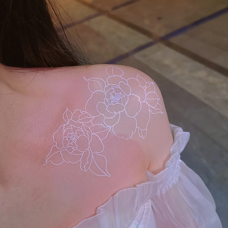 她画 白色纹身贴玫瑰贴纸 性感防水持久女锁骨图案女生网红款仙气