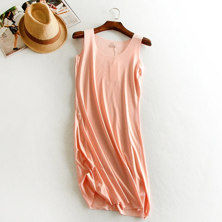 0502夏季女士无痕随心裁打底衫连衣裙纯色无袖薄款宽松连衣裙百搭