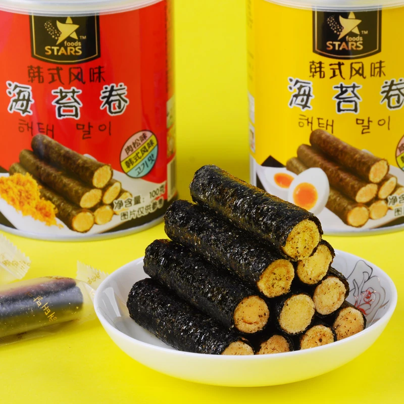 众星 韩式风味海苔卷100g/桶 多种口味休闲小零食酥脆咸蛋黄肉松