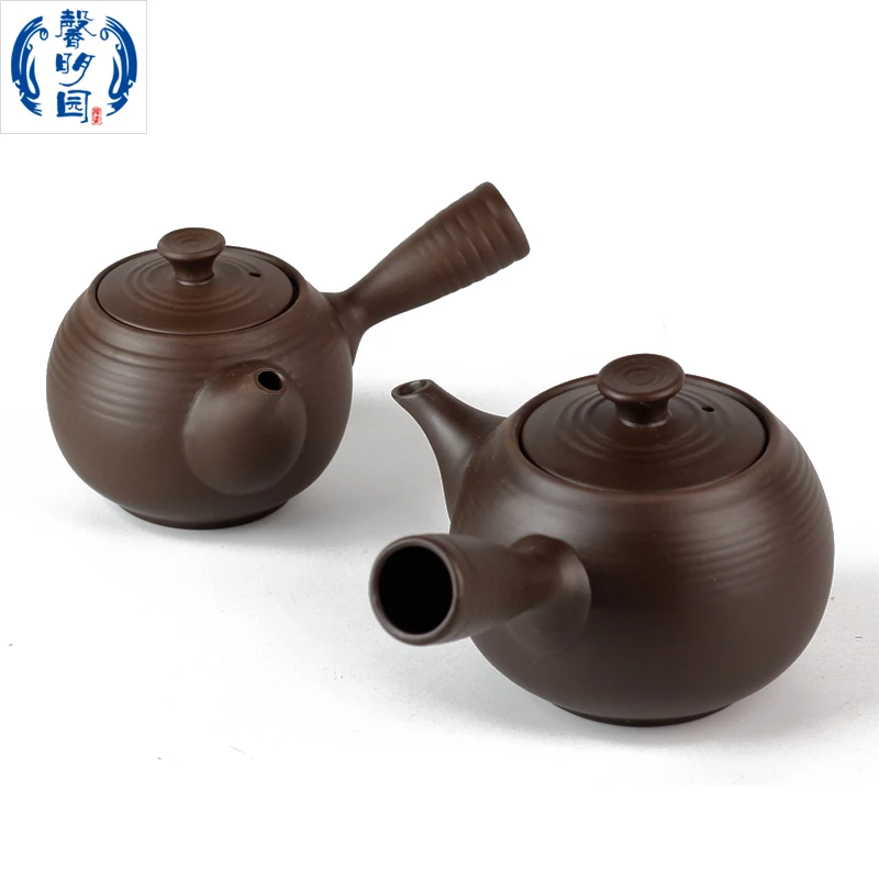 馨明园陶瓷大埔紫陶螺纹壶原矿侧把茶壶日式茶道壶家用大容量养生