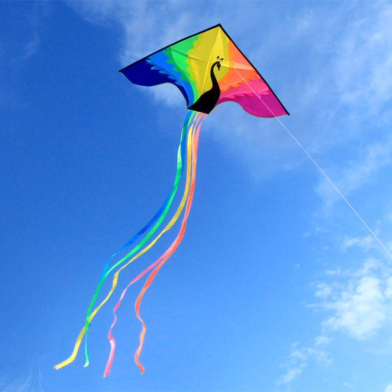 七彩长尾孔雀风筝 新手初学者易飞好飞 拼接工艺风筝