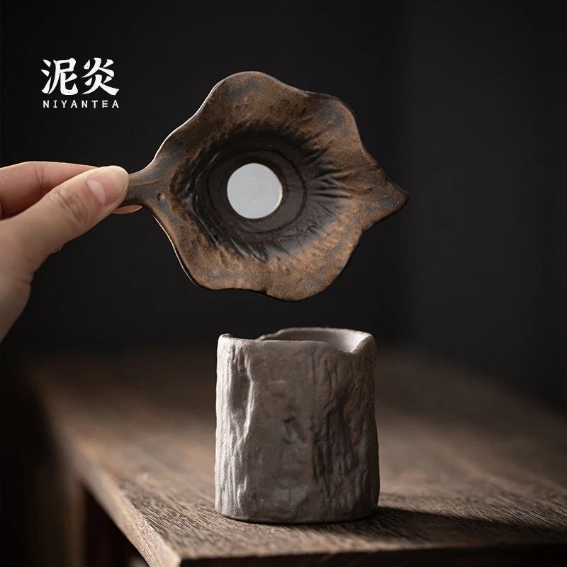 老岩泥粗陶茶漏茶叶过滤器复古茶虑茶隔分茶器网布过滤组茶道零配