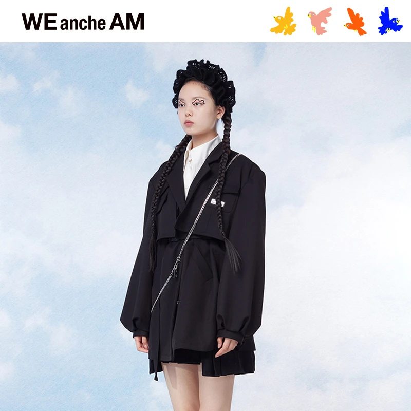 WEANCHEAM原创设计师品牌秋冬拼接中长西装外套宽松长袖08QDT007